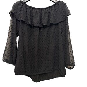 Michael Kors Clip-Dot Off Shoulder Top Black Size L Chic Y2K Boho Party Blouse‎